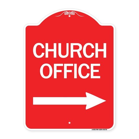 SIGNMISSION Church Office With Right Arrow, Red & White Aluminum Architectural Sign, 18" x 24", RW-1824-24276 A-DES-RW-1824-24276